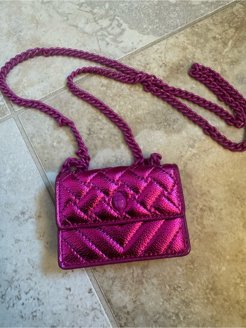 Kurt Geiger Hot Pink Glitter Mini Chain Shoulder Bag - Picture 2 of 2